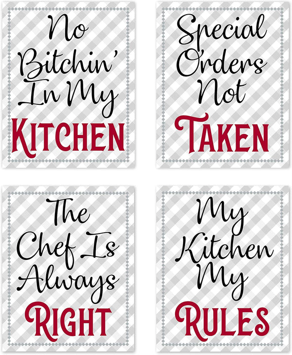 Retro Vintage Rules Wall Art for Kitchen, Dining Room, Cafe, Restaurant Decor - Funny Sayings Prints