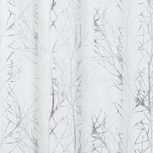FMFUNCTEX Foil Silver Branch White Sheer Valance Curtain for Living Room Window, 18 Inches Long Light Filtering, 1
