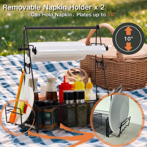 2 Grill Caddy, BBQ Caddy with Paper Towel Holder and Hooks, Grill Utensil Organizer for Camping Outdoor Barbecue