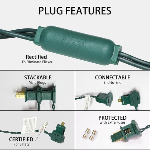 25ft 50 Counts Commercial 5mm IP65, JK5665 White LED Christmas Lights - Grade Outdoor Waterproof, Wide Angle Green