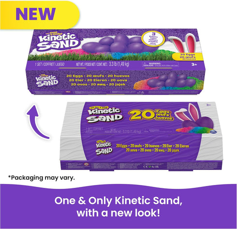 20-Pack 3.3lbs 3 Kinetic Sand, Eggs with Red, Yellow & Blue Play Sand for Egg Hunts, Party Favors & Goodie Bags
