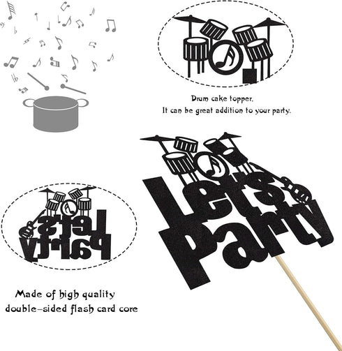 Let's Party Drums Cake Topper for Rock and Roll 80's Themed Birthday Music Party Decorations