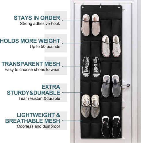 HARBULE 24 Closets, Large Pockets Upgraded Over the Door Shoe Organizer, Enhanced Hanging Solution Holder Shoe Cabinets