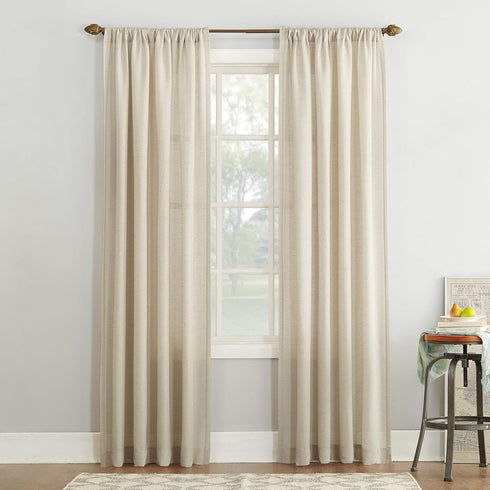 No. 918 Amalfi Linen Blend Textured Semi-Sheer Curtain Panel - 54" x 84", Ivory, Rod Pocket Design