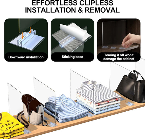 Closet 4 Pack 10/11.8" 11.8/10" Acrylic Shelf Dividers for Organization - Clear Removable Tall X Deep Sturdy Separators