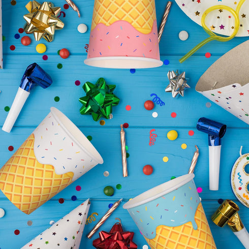 Set Cups,48-Pack 9-oz 3 Gatherfun Ice Cream Party Supplies for Kids & Girls Birthday Paper Baby Shower & Ice Cream