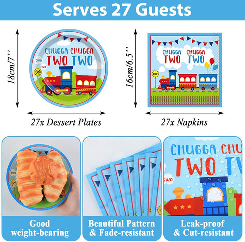 24 Set 2nd Qyeahkj Guests Chugga Chugga Two Two Birthday Party Paper Plates Napkins Tablecloth Supplies Train