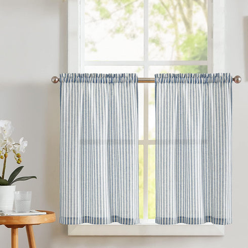 Vangao Stripe Farmhouse Kitchen Curtains 36 Inch Length Linen Cafe Curtains Tickingstripe
