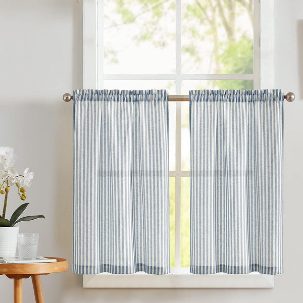 Vangao Stripe Farmhouse Kitchen Curtains 36 Inch Length Linen Cafe Curtains Tickingstripe