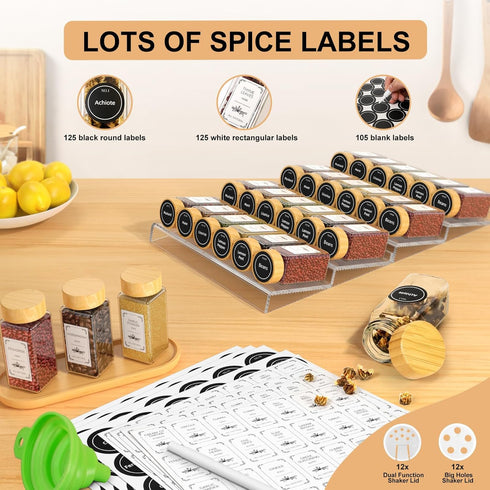 Agotglmi 24 355 2 Pack 11'' 21'' Countertop Spice Jars with Spice Drawer Organizer, Spice Labels, Expandable From