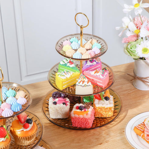 8 Packs 3 Patelai Tier Crystal Acrylic Clear Cake Stand with Gold Round Holder Acrylic Cupcake Stand Holder for Home