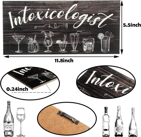 Jetec Intoxicologist Wood Bar Signs Decor, Drinks Patterns Wooden Plaque Sign for Pub Home Bar Decoration