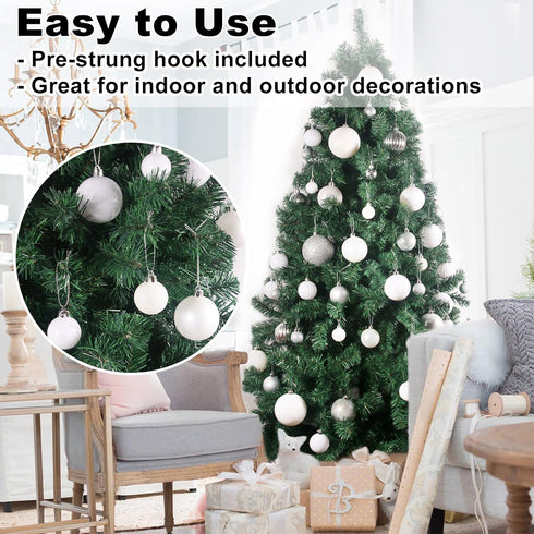 Set of 24pcs White 2.5" Shatterproof Christmas Balls Ornaments for Holiday, Birthday, Halloween, Wedding Decorations