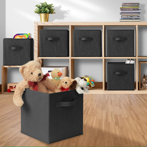 Casafield Set of 6 Collapsible Fabric Cube Storage Bins, Black - 11" Foldable Cloth Baskets