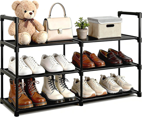 Gmrithaf Shoe Rack - 3 Tier Shoe Organizer Storage Rack with Metal Tubes,