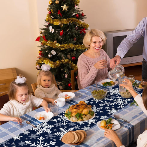 72 13 Inch x Christmas Table Runner, Navy Blue with White Snowflake Pattern for Winter Holiday Dining Table, Kitchen