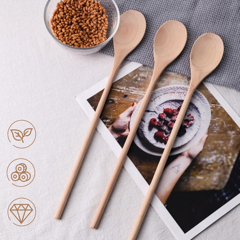 HANSGO 3PCS Wooden Cooking Spoons, 10 Inch Long Tasting Spoons, Large Wooden Utensils