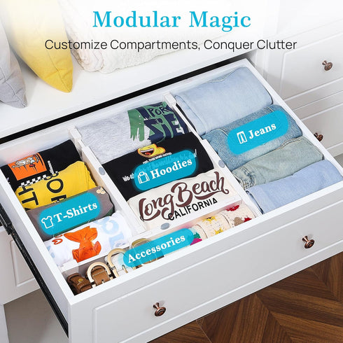 8 Pack, 4" 11.3"-17" Vtopmart Drawer Dividers for Clothes Adjustable High Expandable from Dresser Drawer Organizer