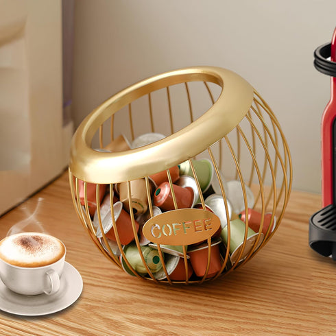 Coffee Pod Holder,K Cup Holders for Counter,Large Capacity Keurig K-cup Organizer, Nespresso Vertuo Coffee Station Organizer,Metal Coffee Pods Storage(Gold)
