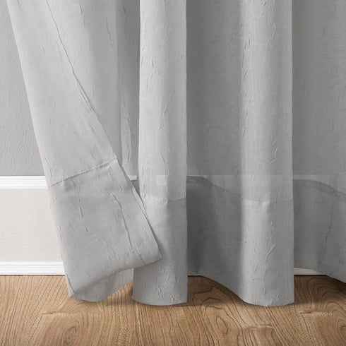 No. 918 Erica Crushed Sheer Voile Curtain Panel, Rod Pocket, 51" x 63", Silver Gray