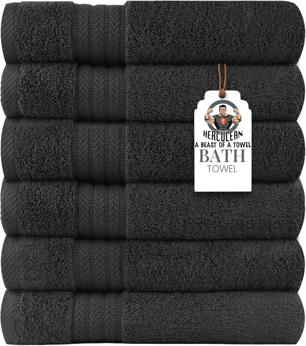 HERCULEAN Large Bath Towels 24 x 50 Pack of 6 | Quick Dry