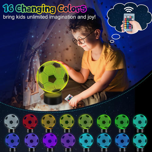 Linkax Soccer Gifts for Kids, 3D Illusion Lamp Night Light with 16 Colors Remote, Birthday Christmas Gifts for Boys