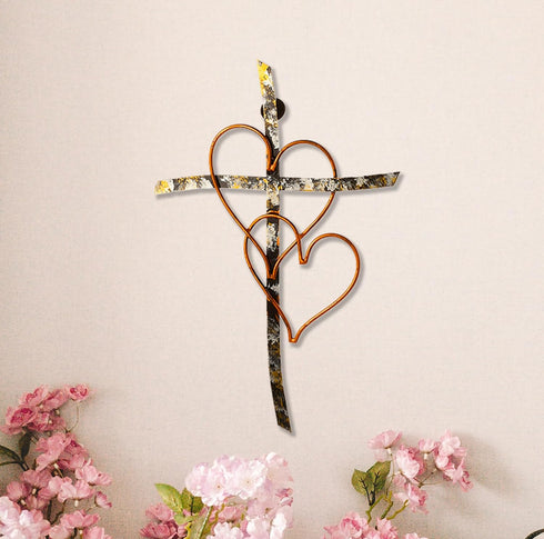 RELY+ Entwined Hearts Wall Cross, Metal 13 X 9 Inch, Entangled Heart Iron Wall Decor Gift for Living Room