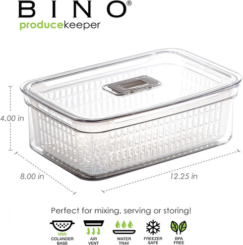 BINO Produce Saver - 15.2 Cup/3.6L Fridge Storage Containers for Fruits and Vegetables, BPA-Free