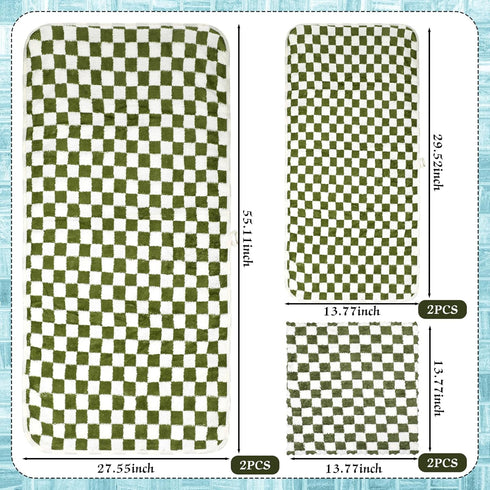 6 Set Kinlop Pcs Checkered Bath Towels Lightweight Coral Washcloth Quick Dry Patterned Thin Coral Fleece Hand Towel