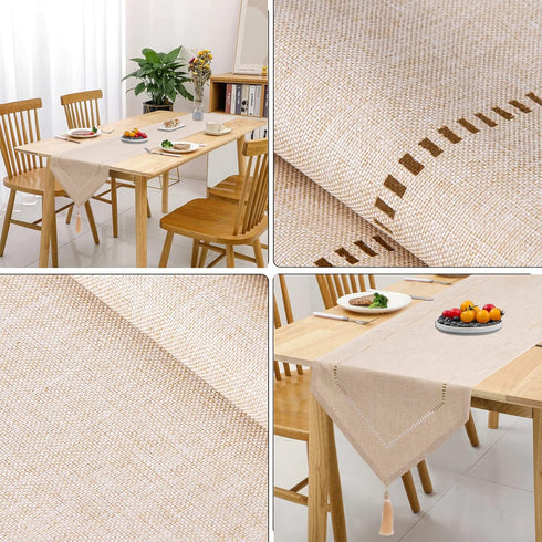 LLCUTESHOP 12 59 Inch, Table Runner Linen Beige x Tablerunner Linen Look Solid Color, Modern Easy Care Table Runner