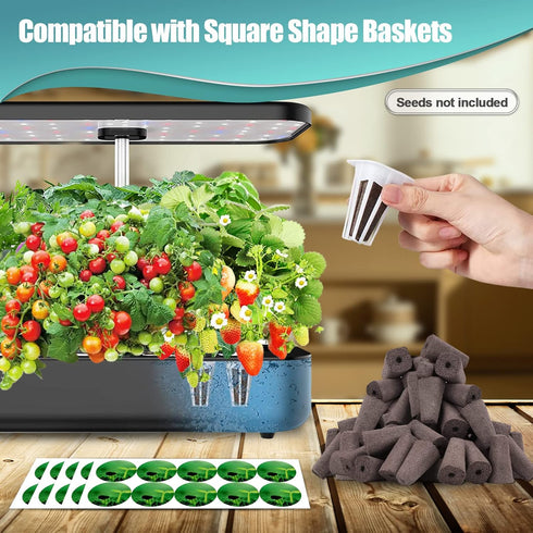 100pcs 50pcs 50pcs Haligo Square Pods for Hydroponics Growing System, Square Grow Sponges with Pods Labels, Supplies