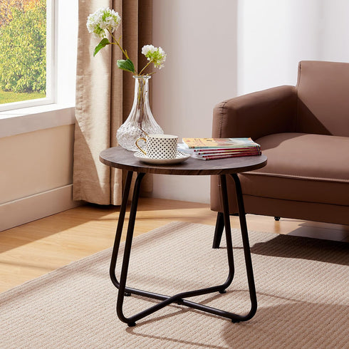 Table,17.7 inch VECELO Outdoor Side Patio Small Round End Table,Waterproof Wood Table with Weather Resistant Steel