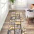 Custom Size Grey Ivory Fancy Patchwork Rubber Backed Non-Slip Hallway Stair Runner Rug, 22 inch Wide