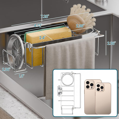 4-in-1 TAILI Sponge Holder with Strong Suction Cup, Rustproof Sink Organizer - Sink Caddy Holds Sponges, Brushes