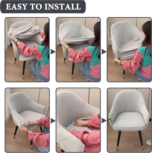 Curved Back Dining Chair Covers with Armrest, Stretch Accent Dining Room Chairs Covers Slipcovers with Arms, Office