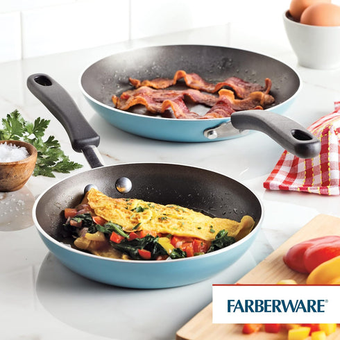Farberware Cookstart DiamondMax Nonstick Frying Pans/Skillet Set, 8.25 Inch and 10 Inch, Aqua, Dishwasher Safe