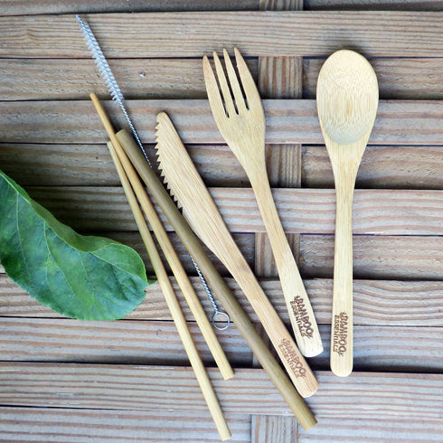 Travel Utensils Set with Case, Fork, Knife, Spoon, Chopsticks, Straw, and Cleaning Brush, Midnight Black