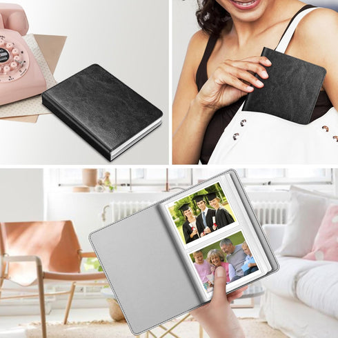Fintie Photo Album for 3.5x4.25 Inch Polaroid Films - 64 Pockets, Vintage Black, Compatible With Fujifilm Instax