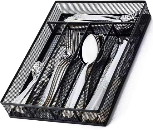titivate Kitchen Cutlery Tray, Silverware Drawer Organizer with 5 Compartments for Forks/Knives/Spoons (Black)