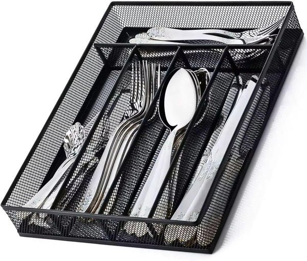 titivate Kitchen Cutlery Tray, Silverware Drawer Organizer with 5 Compartments for Forks/Knives/Spoons (Black)