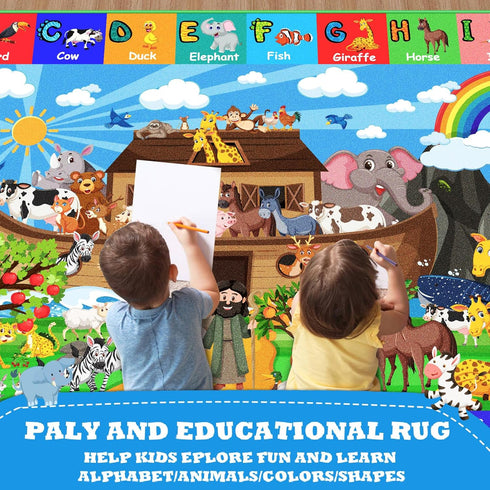 DINSUMRUG 5939.4 Tummy ABC Kids Rug for Playroom in Noah's Ark Animals Rug Baby Play Mat Alphabet Mat Shape Color