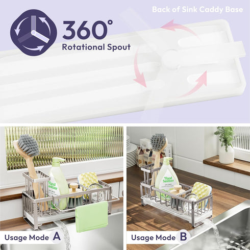 Countertop, SWTYMIKI Sponge Holder for Kitchen Sink - Sink Caddy with Brush Holder Self-draining Sponge Caddy Organizer