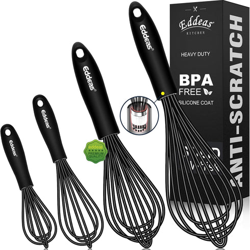 Silicone Whisk Set, Non Scratch Whisk for Nonstick Cookware, 4pcs (5+7+9+11in) for Blending and Kitchen Cooking