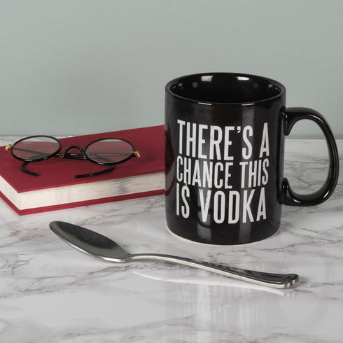 Primitives by Kathy Black and White Stoneware Coffee Mug, 20-Ounce, "There's A Chance This is Vodka"