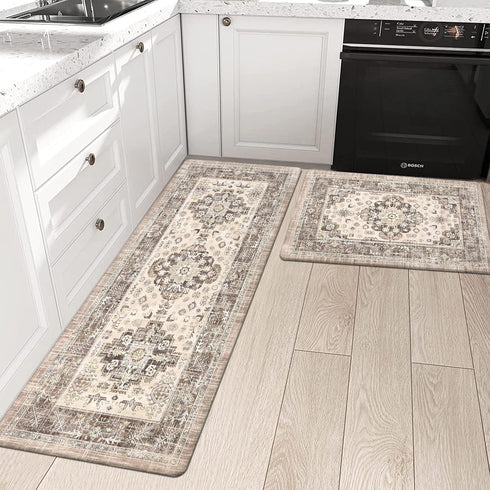 Pauwer Anti Fatigue Kitchen Mat Set of 2, Non Slip Cushioned Kitchen Rugs, Waterproof PVC Foam Runner