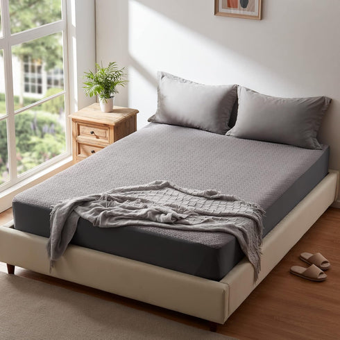 Hanherry 100% Waterproof Mattress Protector Twin Size - Grey Cooling Mattress Pad Cover with Deep Pocket (8''-21'')