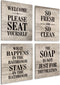 EXCELLO GLOBAL PRODUCTS Wooden Bathroom Humor Signs, Decor for Home or Business, Pack of 4