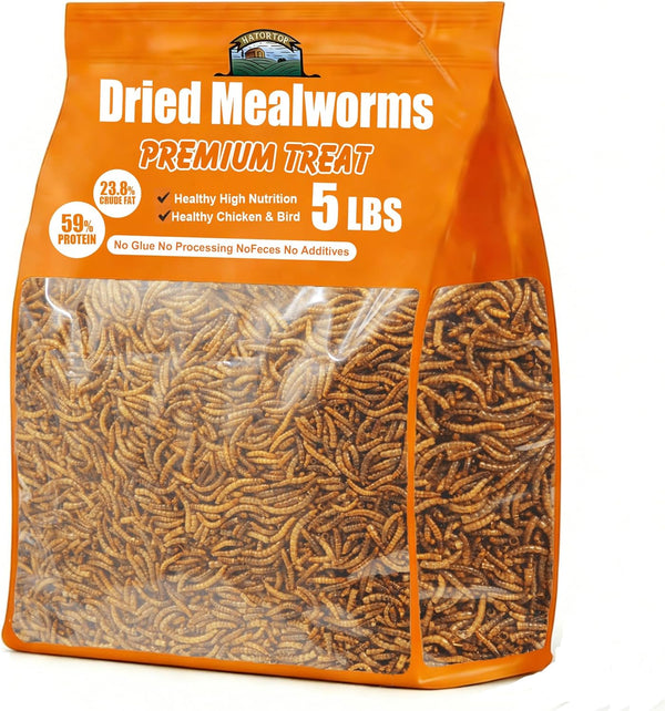 5LB Dried Mealworms, Non-GMO Meal Worms for Chickens & Birds, High Protein