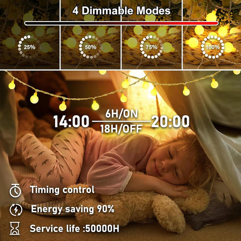 20 40 8 Globe String Lights, Feet LED Fairy Lights Battery Operated with Remote, Modes Indoor String Lights for Bedroom