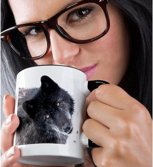 3dRose ROCKY MOUNTAIN GRAY WOLF Two Tone Mug, 11 oz - Black